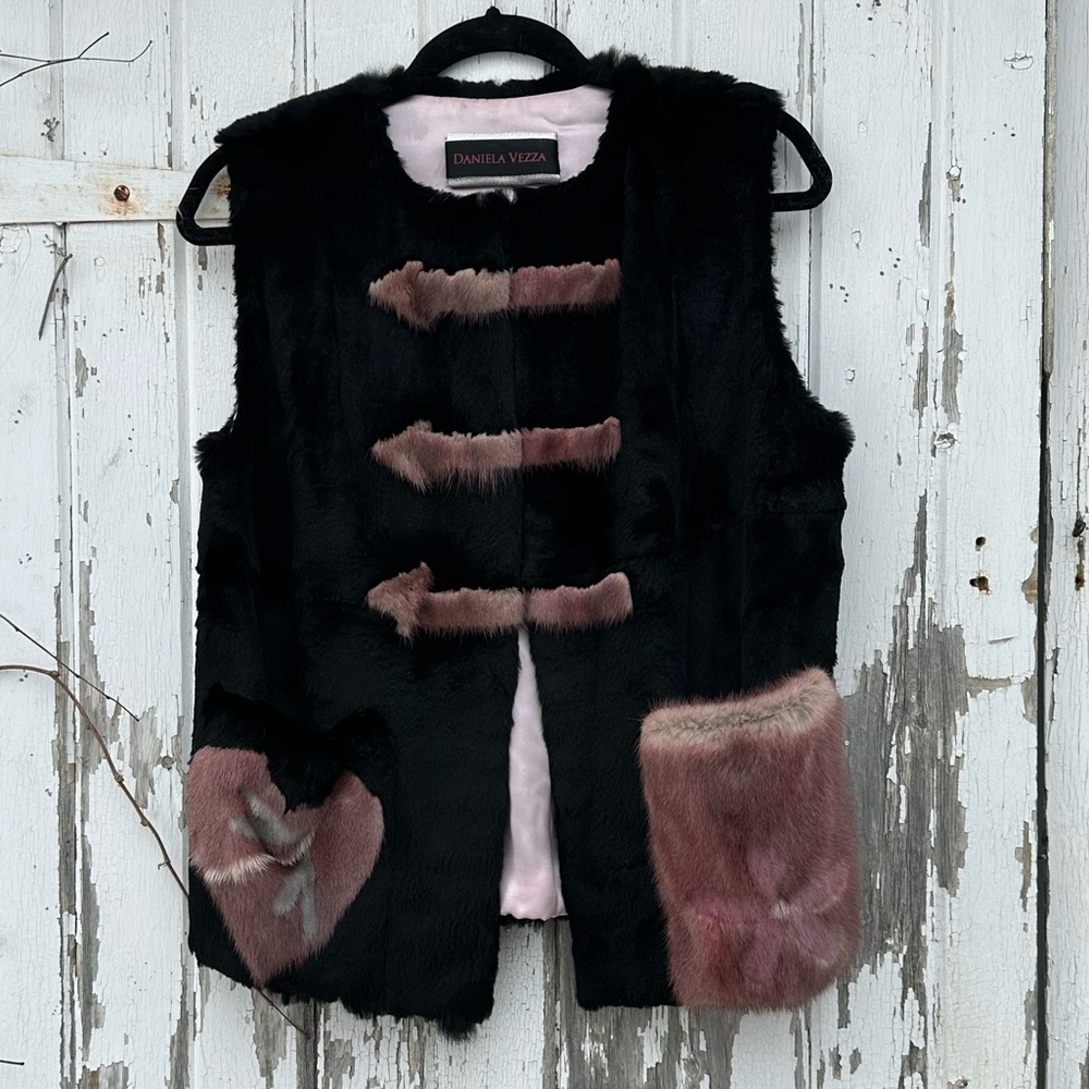 Daniela Vezza Fur Vest S M Heart Arrow Mink Latin Rex Italy Dragonfly